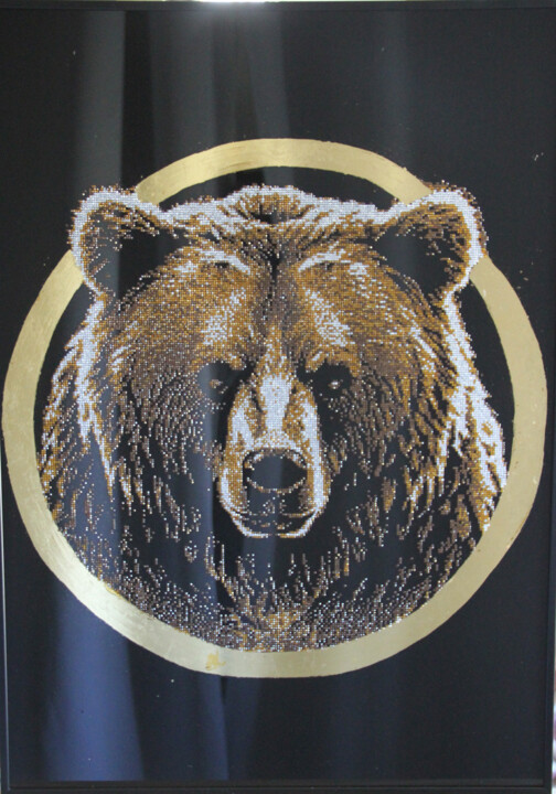 Ours en or sur fond noir 绘画, 27.6x19.7 in