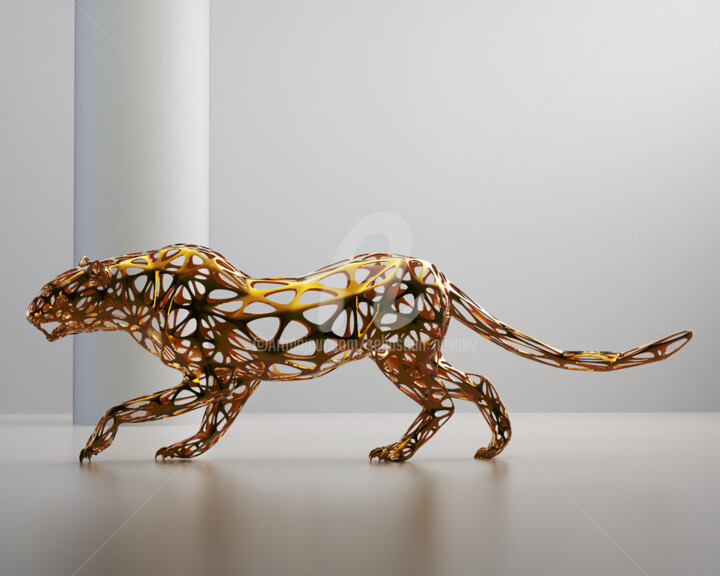 雕塑 标题为“Leopard #1 Titanium” 由Sebastian Novaky, 原创艺术品, 不锈钢