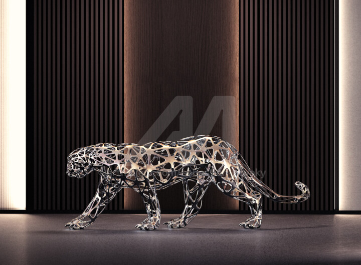 Leopard #2 Mirror 雕塑, 25.6x68.5 in