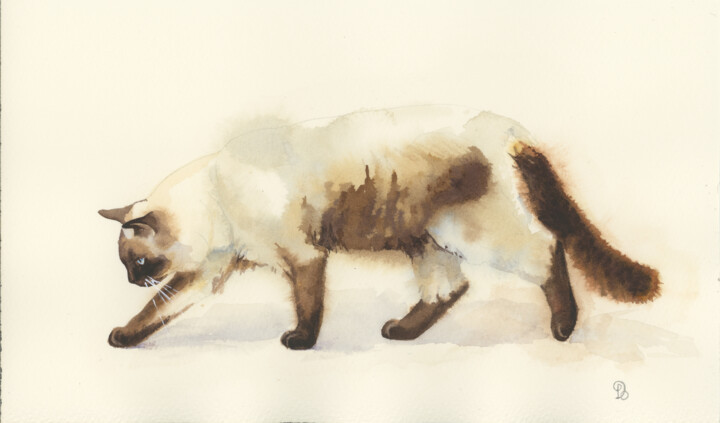 Elegant Siamese Observation Painting, 6.3x10.6 in