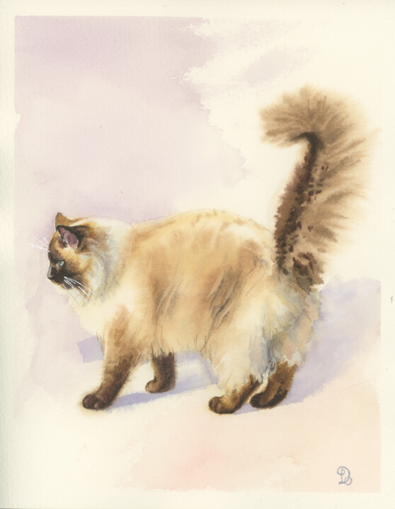 绘画 标题为“Siamese Watcher” 由Olga Denamur-Filippova, 原创艺术品, 水彩