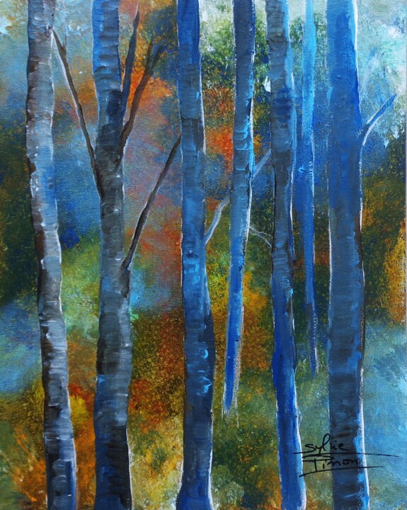 forêt sur fond coloré Tablo, 12,6x9,5 in