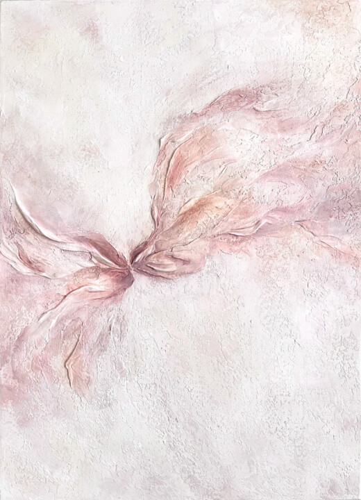 Pink abstarct flower textured art Schilderij, 27x20 in