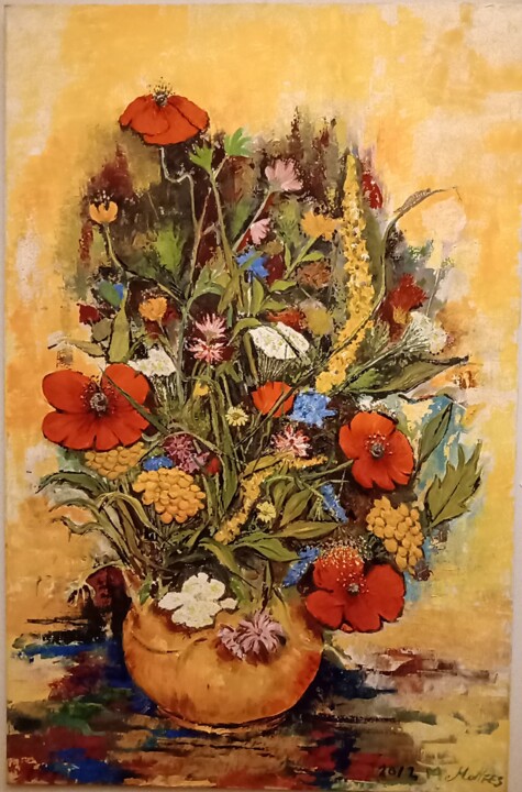 Cheerful bouquet in a pot 绘画, 45.3x29.5 in