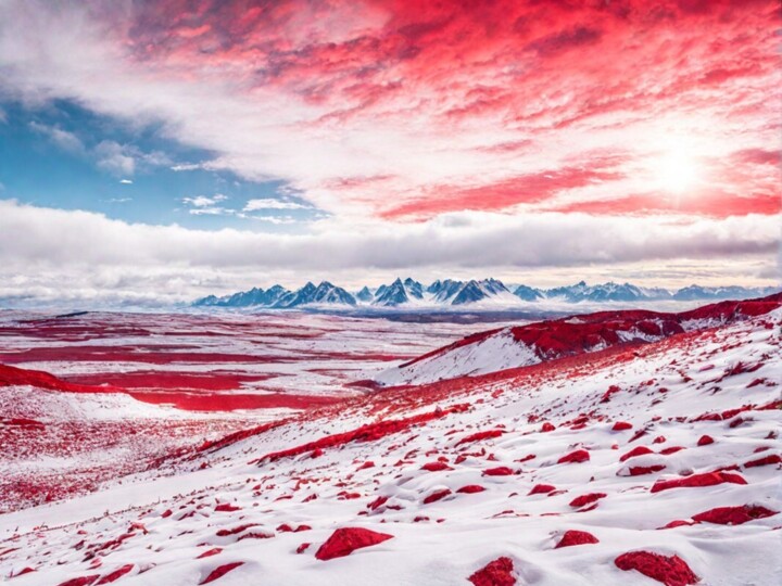 Arts numériques intitulée "Ciel Rouge et Sable…" par Frraincky, Œuvre d'art originale, Image générée par l'IA