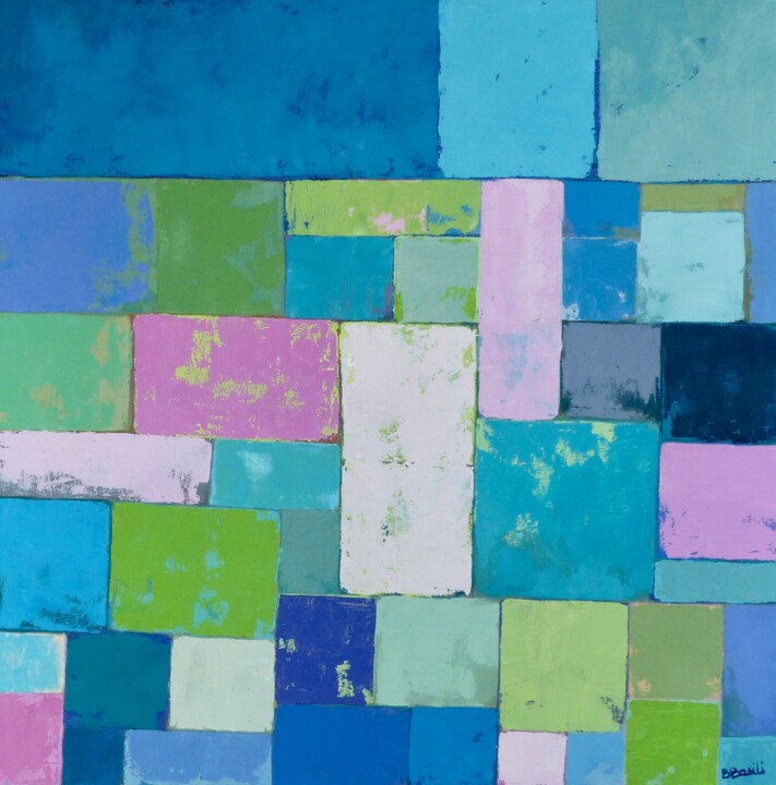 Painting titled "Composition B1" by Bénédicte Basili, Original Artwork, Oil Mounted on Wood Stretcher frame