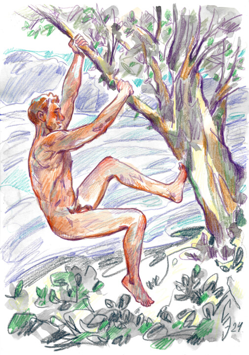 A young man on the bank of a canal Tekening, 11,4x8,3 in