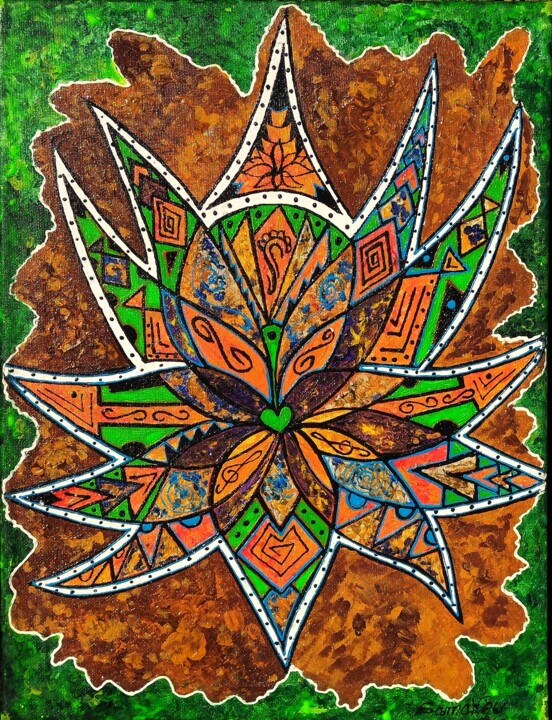 Painting titled "Flor de lótus" by Samakeu Santos, Original Artwork, Acrylic Mounted on Wood Stretcher frame