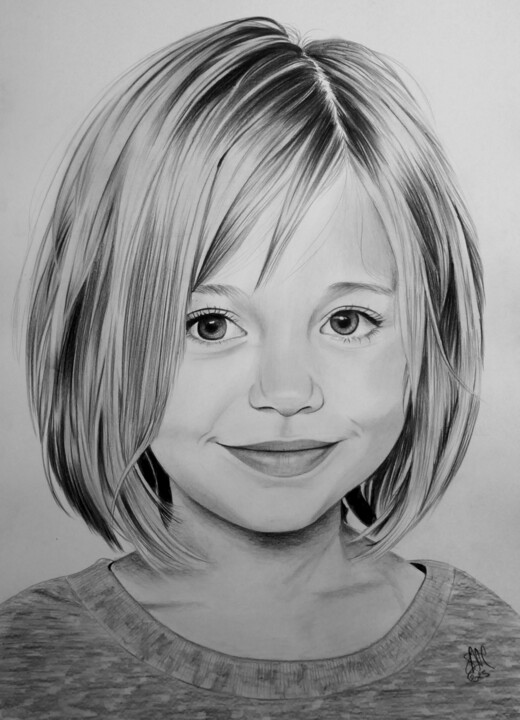 portrait enfant au crayon 图画, 16.5x11.8 in