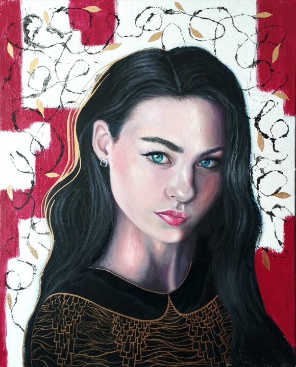 Painting titled "Portrait of a girl…" by Adelacreative, Original Artwork, Acrylic