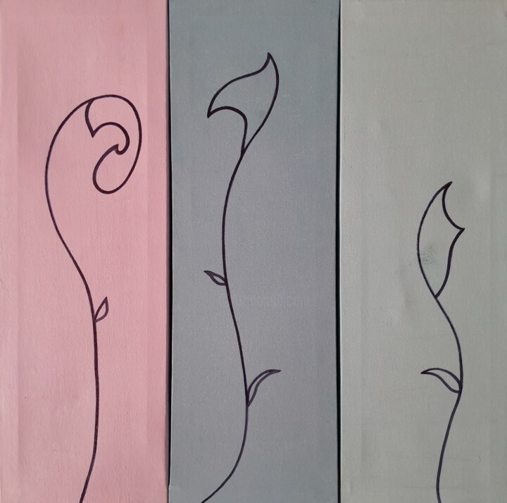 Trois Fleurs 绘画, 17.9x5.9 in