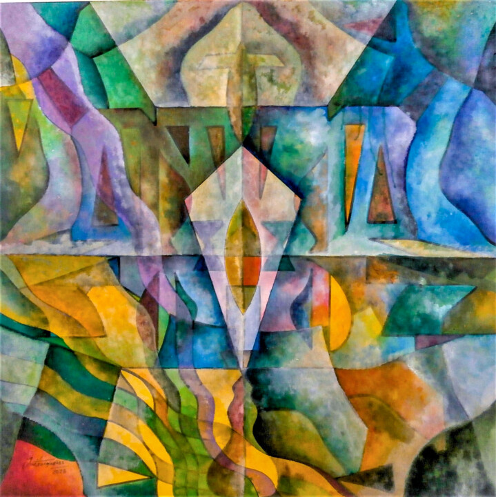 Abstrato cubista FEV19 绘画, 39.4x39.4 in