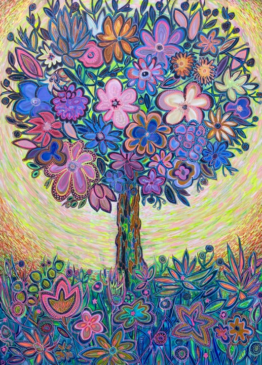 Pintura titulada "Childhood" por Olga Rokhmanyuk (ROArtUS), Obra de arte original, Acrílico Montado en Bastidor de camilla d…