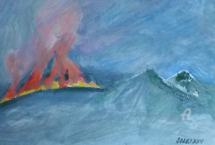 Le Vezuv en travaile 绘画, 7.9x11.8 in
