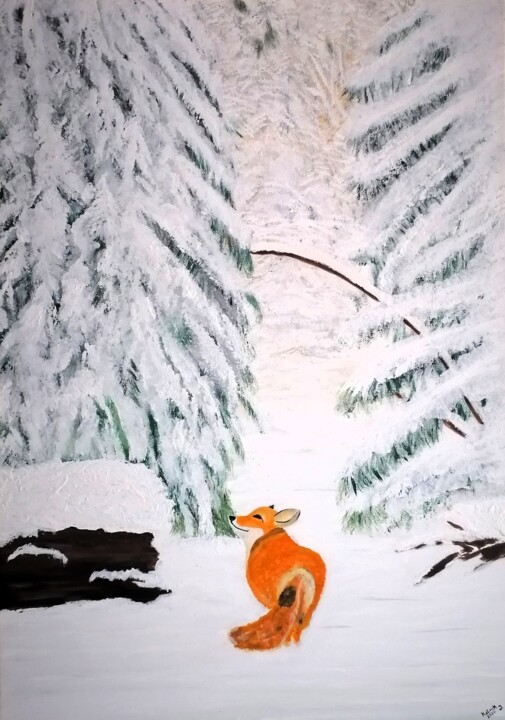 Fox in the snow 绘画, 39.4x27.6 in