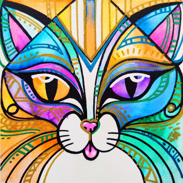 Kitten with yellow and lilac eyes Schilderij, 6,3x6,3 in