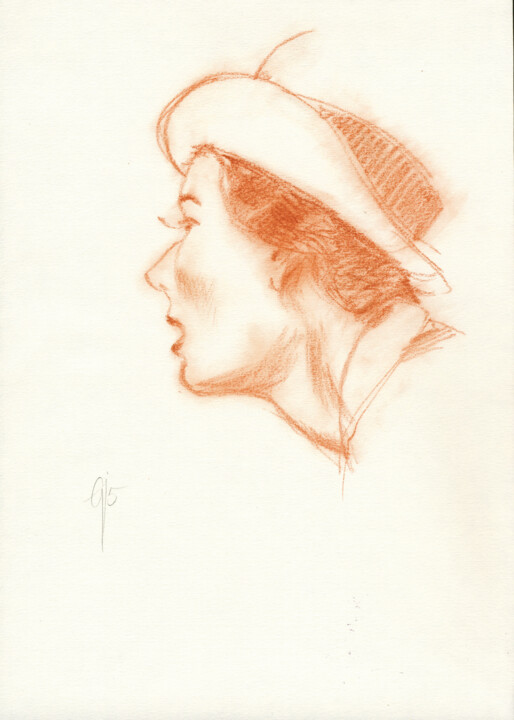 Portrait mit Hut, Profil. Disegno, 11,6x8,3 in