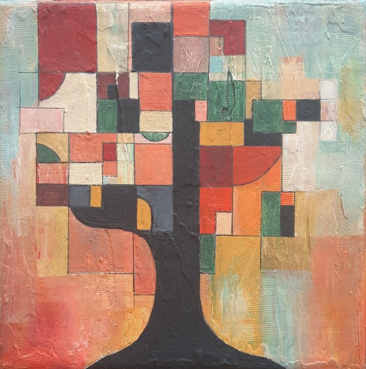 Tree of Life Abstract Geometric Painting Pittura, 5,9x5,9 in