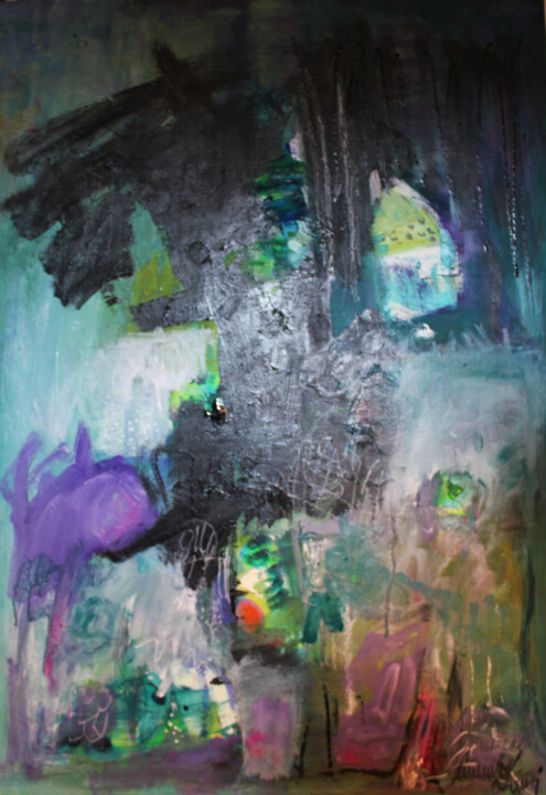Painting titled "Trasversalmente" by Giovanna Crescenzi, Original Artwork, Oil Mounted on Other rigid panel
