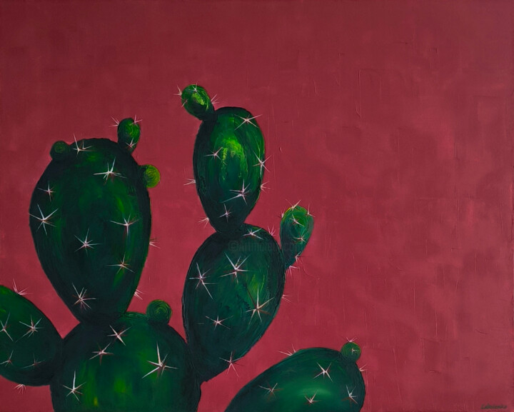 Cactus, wild west, emotion, plants, conceptual - garnet Painting, 31.5x39.4 in