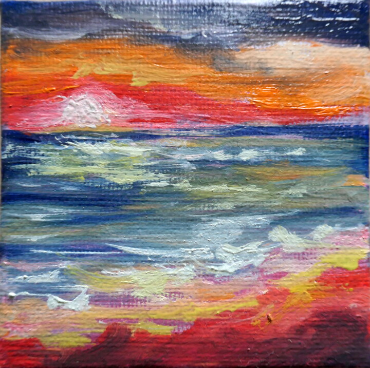 Tout petit coucher de soleil Tablo, 2,8x2,8 in