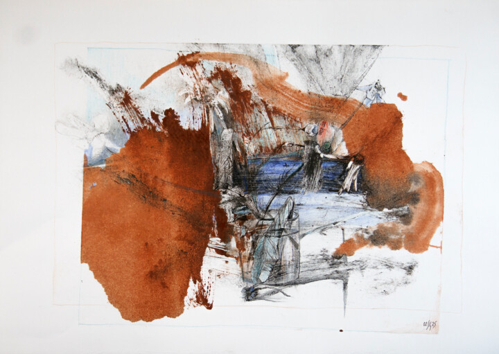 Slow departure - original mix-media artwork 绘画, 16.5x23.2 in