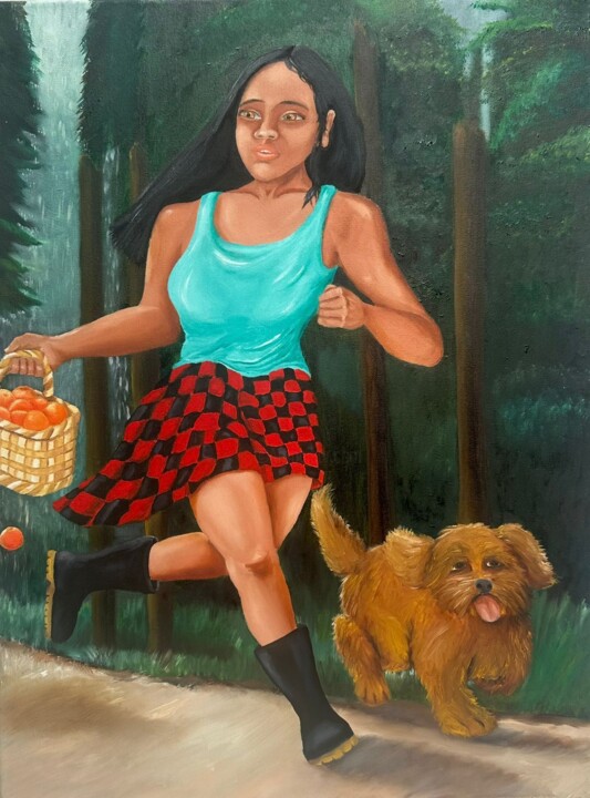 Corriendo de la lluvia 绘画, 24x17.7 in