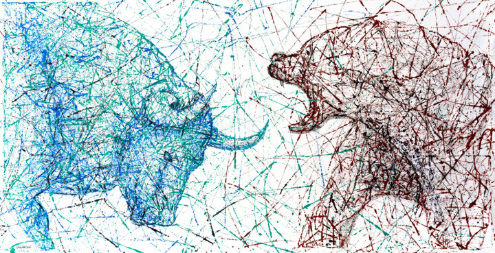 Bull vs . Bear 绘画, 34x67 in