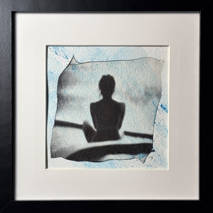 «Blue rain» bareback, one-of-a-kind Polaroid mixed-media art 摄影, 7.9x7.9 in