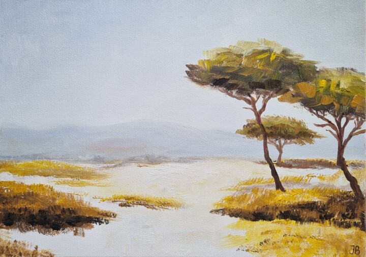 Painting titled "Silence at noon 2" by Iuliia Batsyna, Original Artwork, Oil Mounted on Wood Stretcher frame