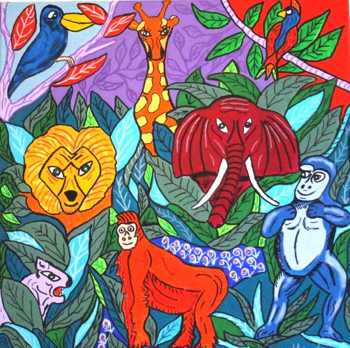 LA TOILE DE LA JUNGLE 绘画, 23.6x23.6 in