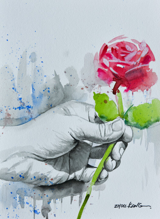 hand holding rose 2 绘画, 11x8.3 in