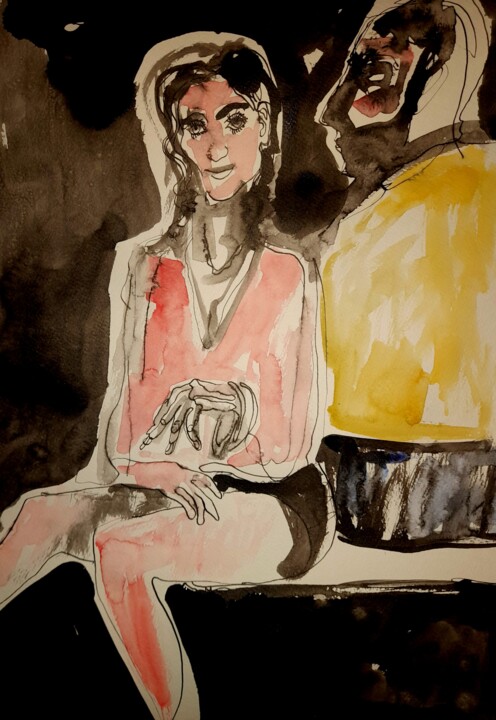 Night quarrel 绘画, 16.5x11.7 in