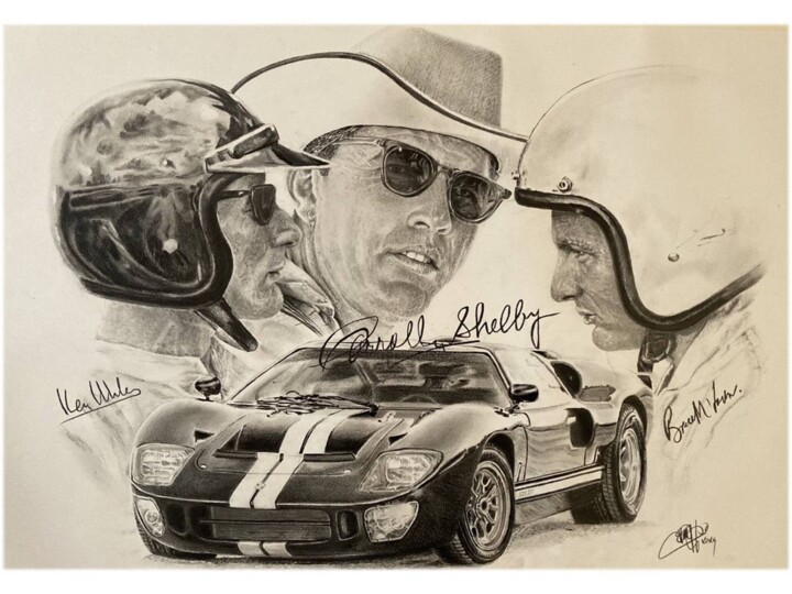 GT 40 and three men LeMans 图画, 25.6x37.4 in