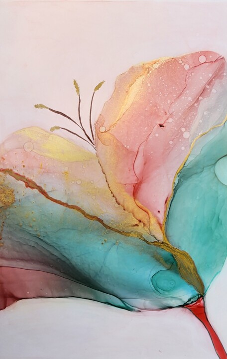 Drawing titled "Lilly" by Elena Gozunova, Original Artwork, Ink Mounted on Glass