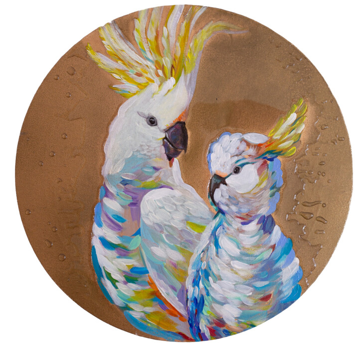 Parrots family 绘画, 13.8x13.8 in