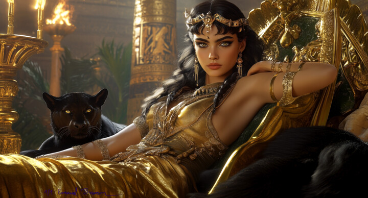 Queen of the Nile: Cleopatra’s Golden Reign Digitale Kunst, 19,7x35,8 in