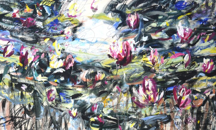 Water lilies Painting, 23.6x39.4 in