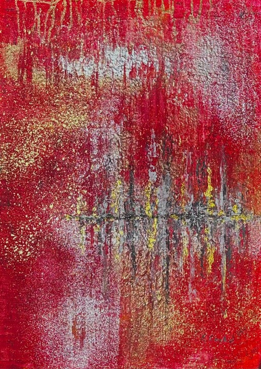 Painting titled "Shimmery Red Skyline" by Elisa Cook Benbassat Bassat, Original Artwork, Acrylic