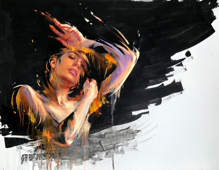 Space oil acrylic painting black 绘画, 27.6x35.4 in