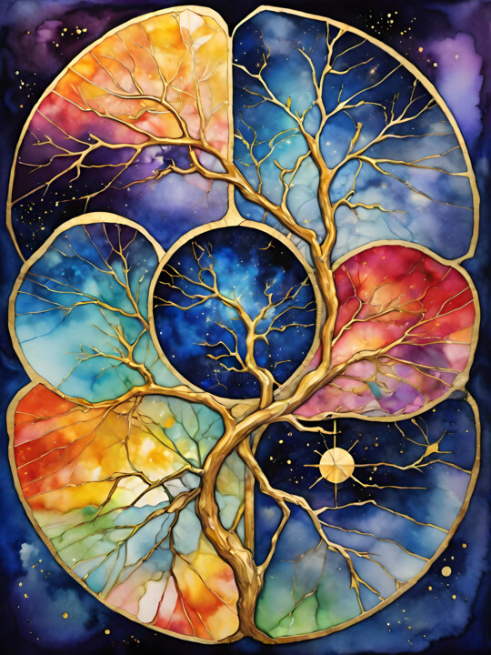 Golden Space Tree: Mystical Reflections 数字艺术