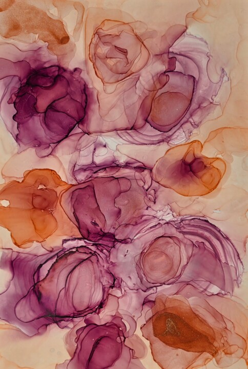 Drawing titled "Tea-roses" by Elena Gozunova, Original Artwork, Ink Mounted on Cardboard