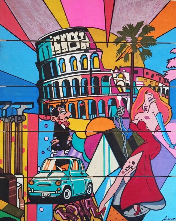 Pop art "Jessica in Roma" 绘画, 19.7x15.8 in