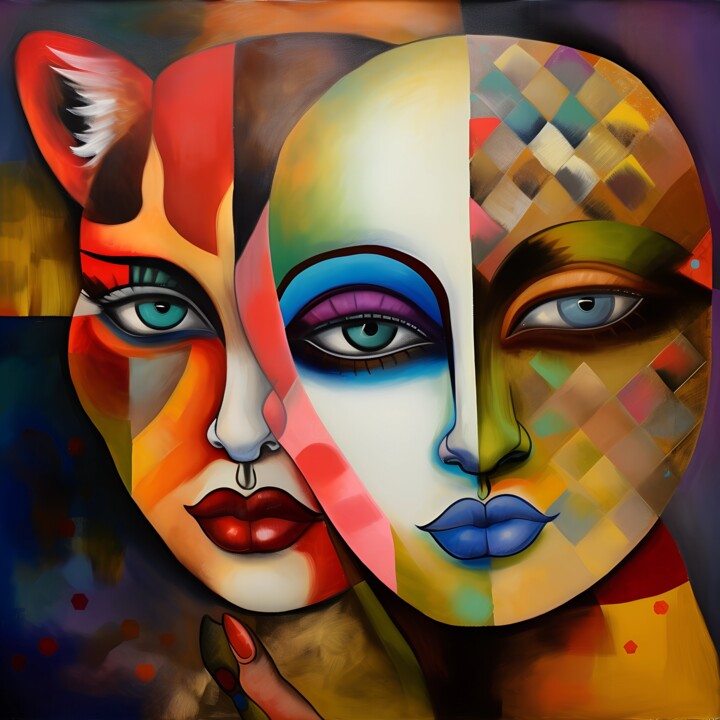 Colorful Oil Digital Painting of Two Intertwined Souls 数字艺术