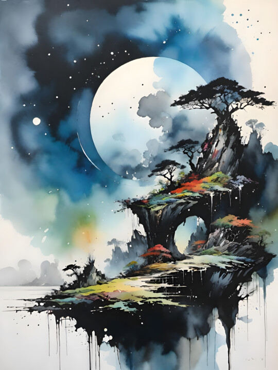 Celestial Glow: Night Island 数字艺术