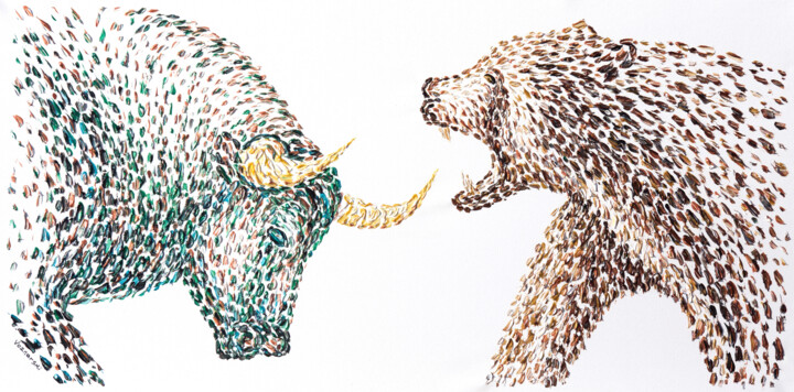 Bull and Bear 绘画, 24x48 in
