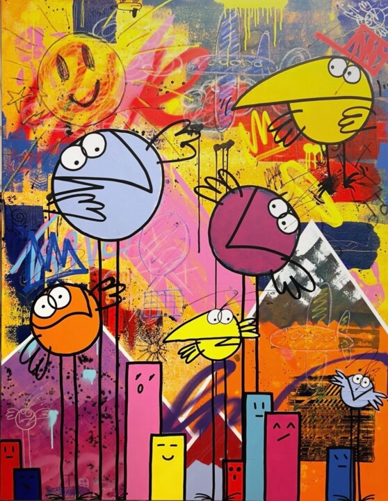 Peinture intitulée "ENTRE VILLE ET MONT…" par Pierre Colmain, Œuvre d'art originale, Acrylique Monté sur Châssis en bois