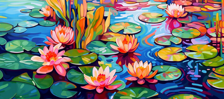 Water lilies IV Peinture, 31,5x70,9 in