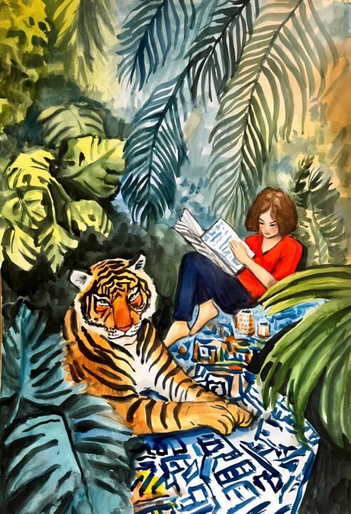 The girl and the tiger 30/20 绘画, 11.8x7.9 in
