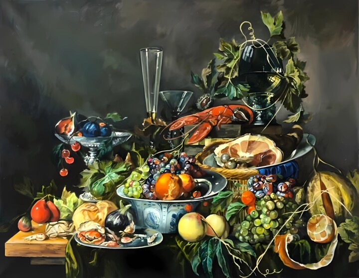 A copy of the painting by Jan Davids de Hem - still life wit 绘画, 27.6x35.4 in